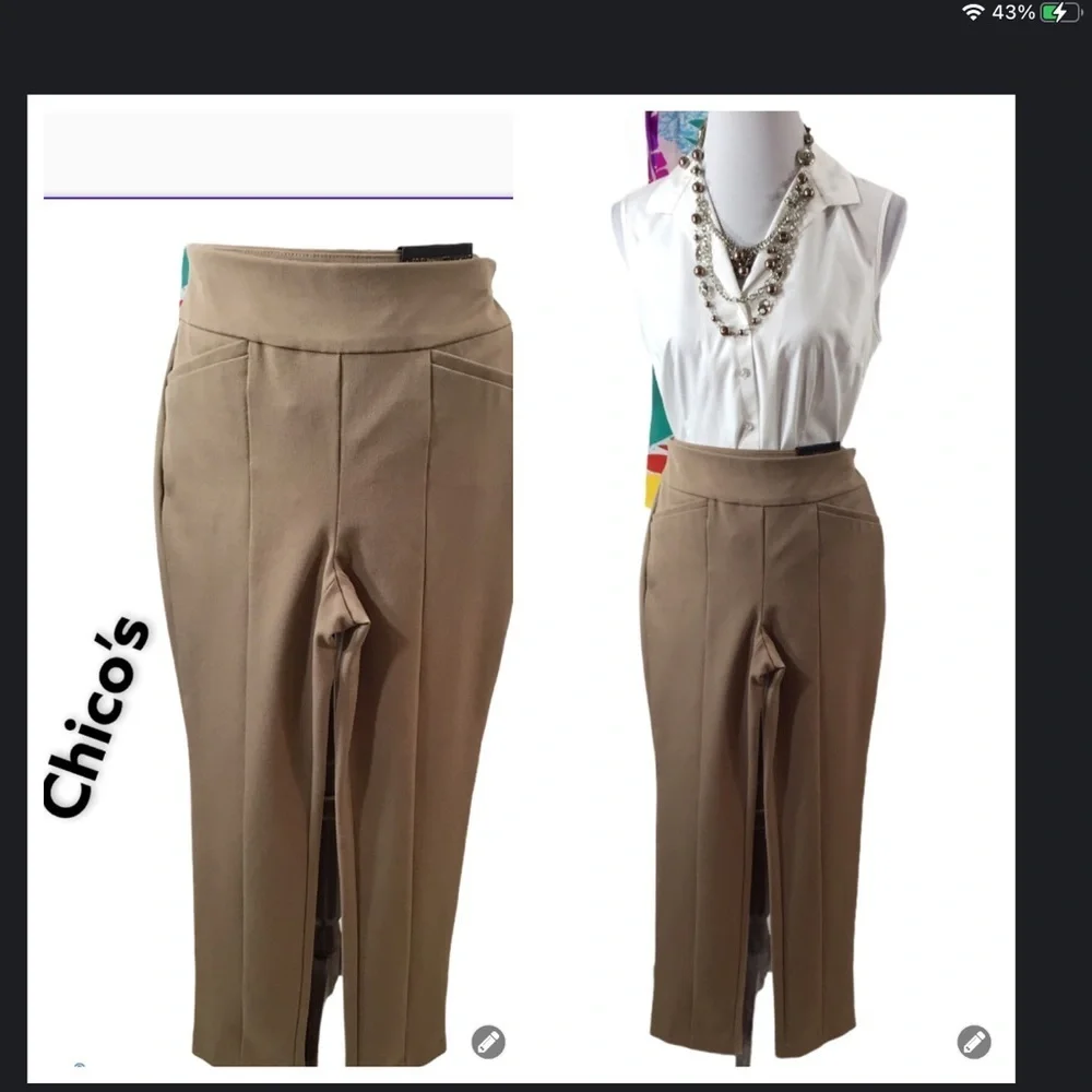 Chico’s Reese taupe slim pants 2 NWT